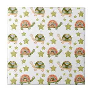 Cute Turtle Stars Pattern Ceramic Tile Tegeltje