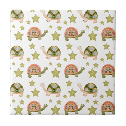Cute Turtle Stars Pattern Ceramic Tile Tegeltje (Voorkant)