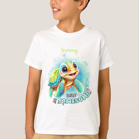 Cute Turtle Summer Name Boy T-shirt (Voorkant)