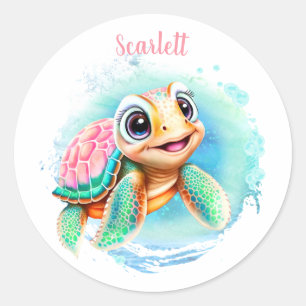 Cute Turtle Summer Name Girl Ronde Sticker