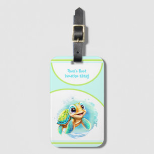 Cute Turtle Summer Vacation Personalized Boy Bagagelabel