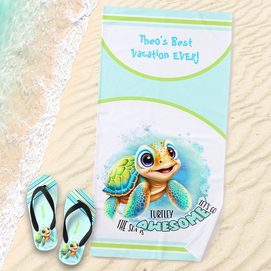 Cute Turtle Summer Vacation Personalized Boy Strandlaken