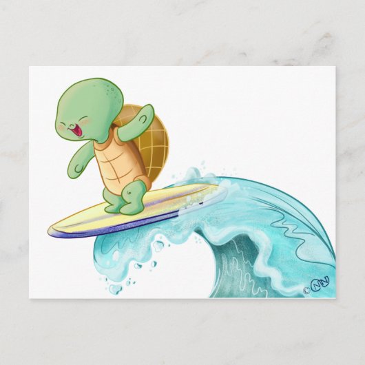 Cute Turtle Surfing Kawaii Briefkaart (Voorkant)
