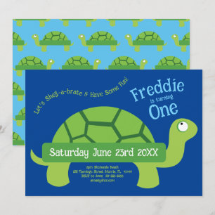 Cute Turtle Tortoise Kids 1e Verjaardagsfeestje Kaart