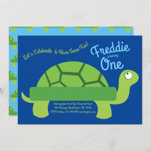 Cute Turtle Tortoise Kinder 1st Birthday Party Kaart