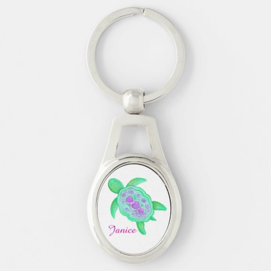 Cute turtle waterverf art name key ring sleutelhanger (Voorkant)