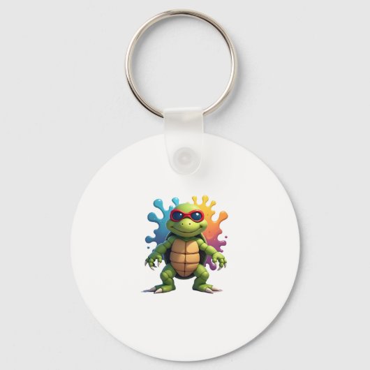 Cute Turtle Wearing Sunglasses Paint Splash Sea An Sleutelhanger (Voorkant)