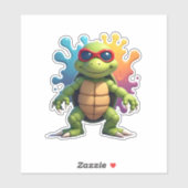 Cute Turtle Wearing Sunglasses Paint Splash Sea An Sticker (Vel)
