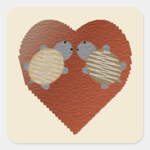 Cute Turtles met een achtergrond van het hart Vierkante Sticker