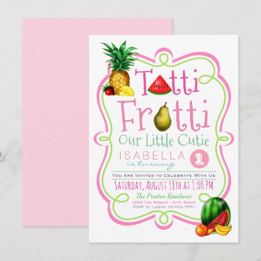 Cute Tutti Frutti Anniversaire Fête Invitation (Devant / Derrière)