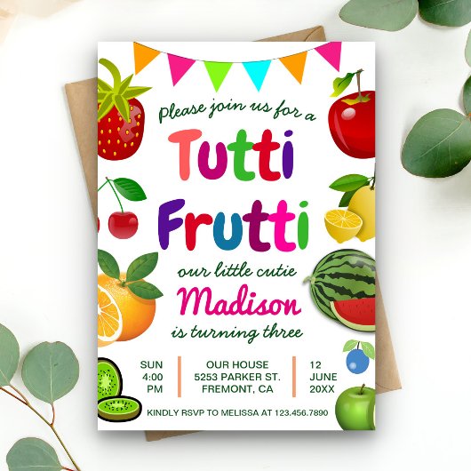 Cute Tutti Frutti Été Anniversaire Fête Invitation