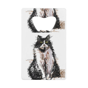 Cute Tuxedo Black White Cat Cats Art-ontwerp Kredietkaart Flessenopener