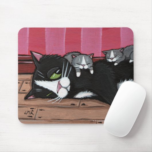 Cute Tuxedo Cat Babyzittend Kittens Mousepad Muismat (Met muis)