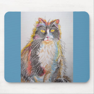 Cute Tuxedo Cat Drawing Computer Mouse Mat Pad Muismat