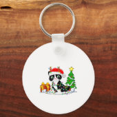 Cute Tuxedo Cat Santa Christmas Tree Lights Xmas T Sleutelhanger (Voorkant)