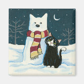 Cute Tuxedo Chat et Aimant Peinture Snowman (Devant)