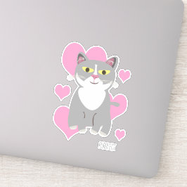 Cute Tuxedo Gray Cat Hearts Fun Pet Cartoon Sticker