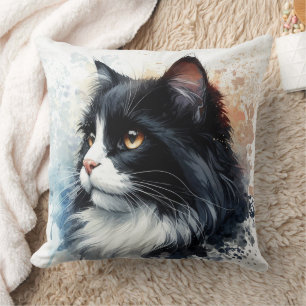 Cute Tuxedo Kat Aquarel Kunst Kussen