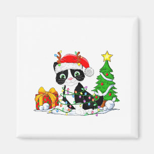 Cute Tuxedo Kat Santa Kerstboom Lichtjes Xmas T Magneet