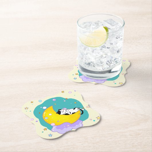 Cute Tuxedo Kitty Cat Slaapstand op maan Kartonnen Onderzetters (Insitu)