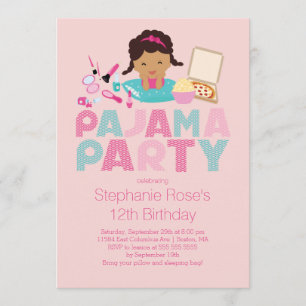 Cute Tween Pajama Birthday Party Invitation Kaart
