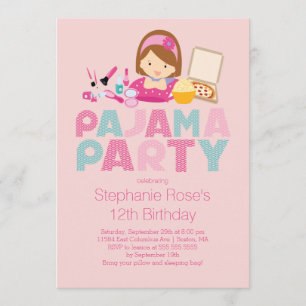 Cute Tween Pajama Birthday Party Invitation Kaart