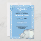 Cute Twin Boys Elephant Baby Shower Invitations (Devant)