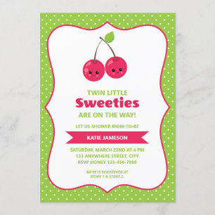 Cute Twin Little Sweeties Cherries Baby shower Kaart