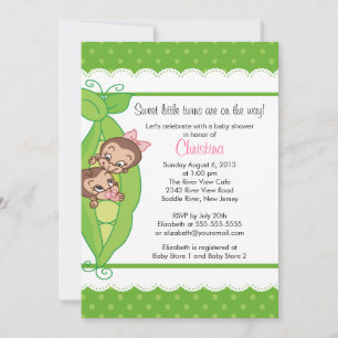 Cute Twin Monkeys Pea Pod Baby Show Invitations