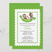 Cute Twin Monkeys Pea Pod Baby Show Invitations (Devant / Derrière)