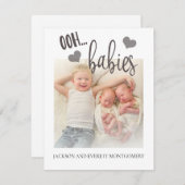 Cute Twin Photo Birth Announcement Ooh Babies Aankondiging (Voorkant / Achterkant)