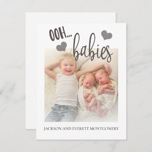 Cute Twin Photo Birth Announcement Ooh Babies Aankondiging (Voorkant / Achterkant)