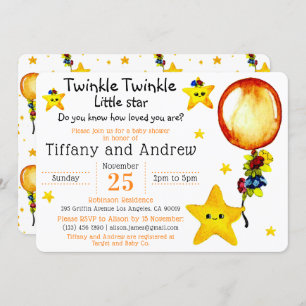 Cute Twinkle Twinkle Little Star Co-ed Baby shower Kaart