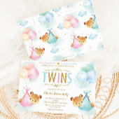 Cute Twins Baby Girl Boy Teddy Bears Baby shower Kaart