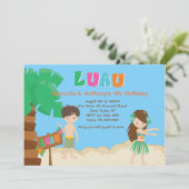Cute Twins Boy & Girl Luau Invitation Anniversaire (Debout devant)