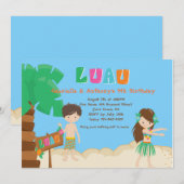 Cute Twins Boy & Girl Luau Invitation Anniversaire (Devant / Derrière)