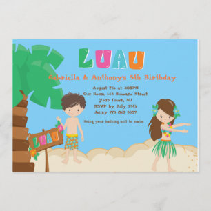 Cute Twins Boy & Girl Luau Invitation Anniversaire