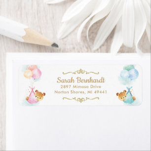 Cute Twins Boy Girl Teddy Bears Baby shower Etiket