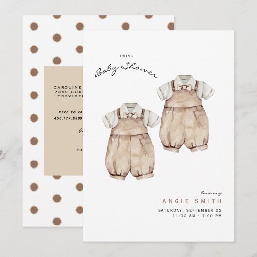 Cute Twins Boys Baby shower Invitation (Devant / Derrière)