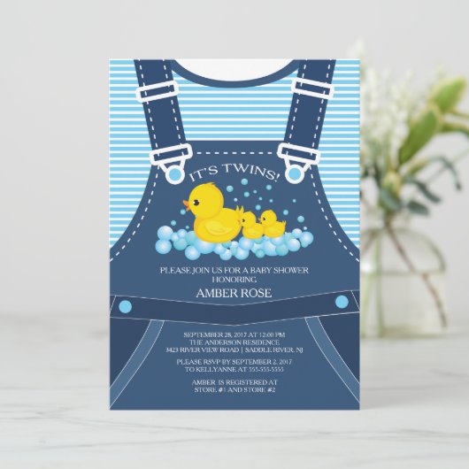 Cute TWINS Canards Baby shower Invitation (Debout devant)