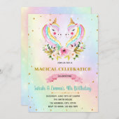 Cute twins unicorne invitation de la fête (Devant / Derrière)