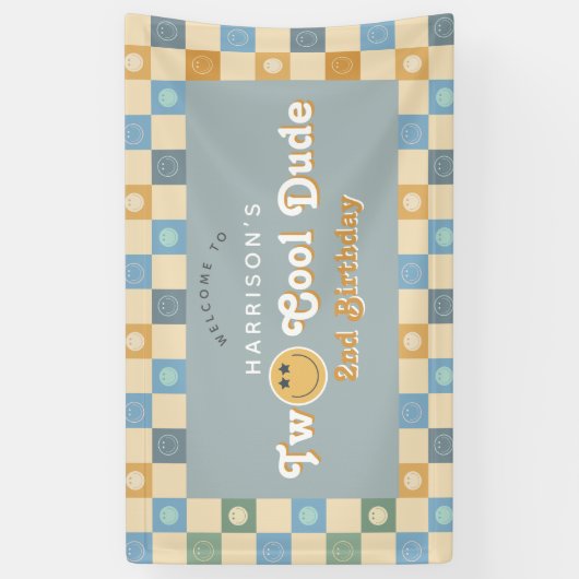 Cute Two Cool Dude Boys 2nd Birthday Welcome Spandoek (Verticaal)