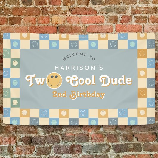 Cute Two Cool Dude Boys 2nd Birthday Welcome Spandoek