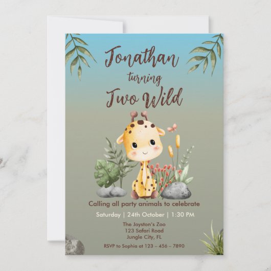 Cute Two Wild Safari Giraf Kids 2nd Birthday Kaart (Voorkant)