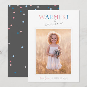 Cute Typography "Warmest Wishes" Portret Foto Feestdagenkaart