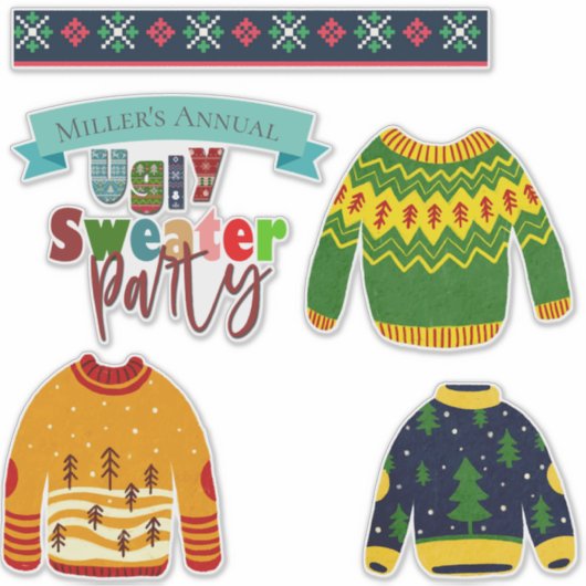 Cute Ugely Sweater Prettig Kerstmis op maat gesned Sticker (Voorkant)