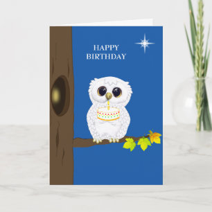 Cute Uil & Bewerkbare Verjaardagswensen op Blauw Kaart