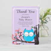 Cute Uil Bloesem Paarse Glitters Strepen Dank Je W Kaart (Staand voorkant)