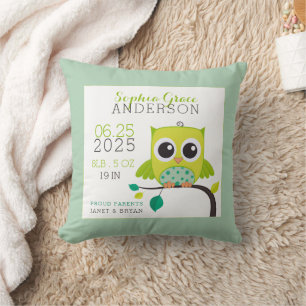 Cute Uil Geboorte Stats Aandenken Baby Nursery Kussen