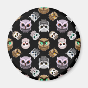 Cute Uil Illustraties over Zwarte Achtergrond Magneet